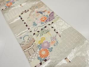 桧扇に鳳凰・花・古典柄織り出し　袋帯